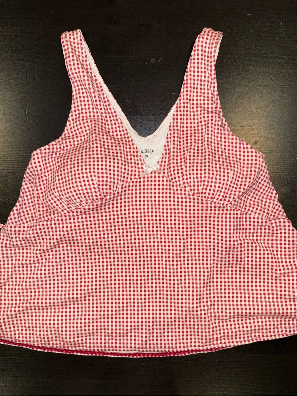 Klassy Red Gingham V Neck Women's Tank Top